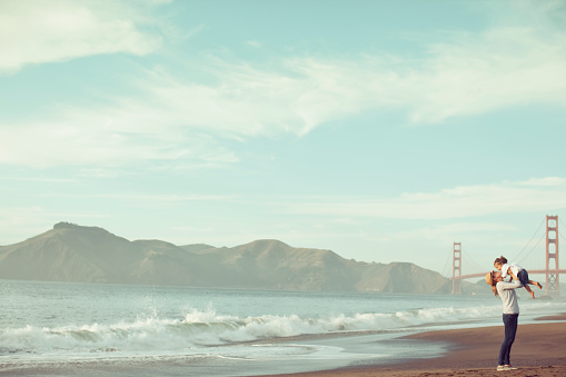 San Francisco Mom on Baker Beach with her child