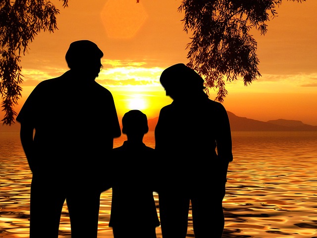 family on beach