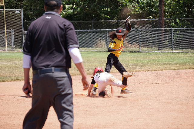 girls playing baseball